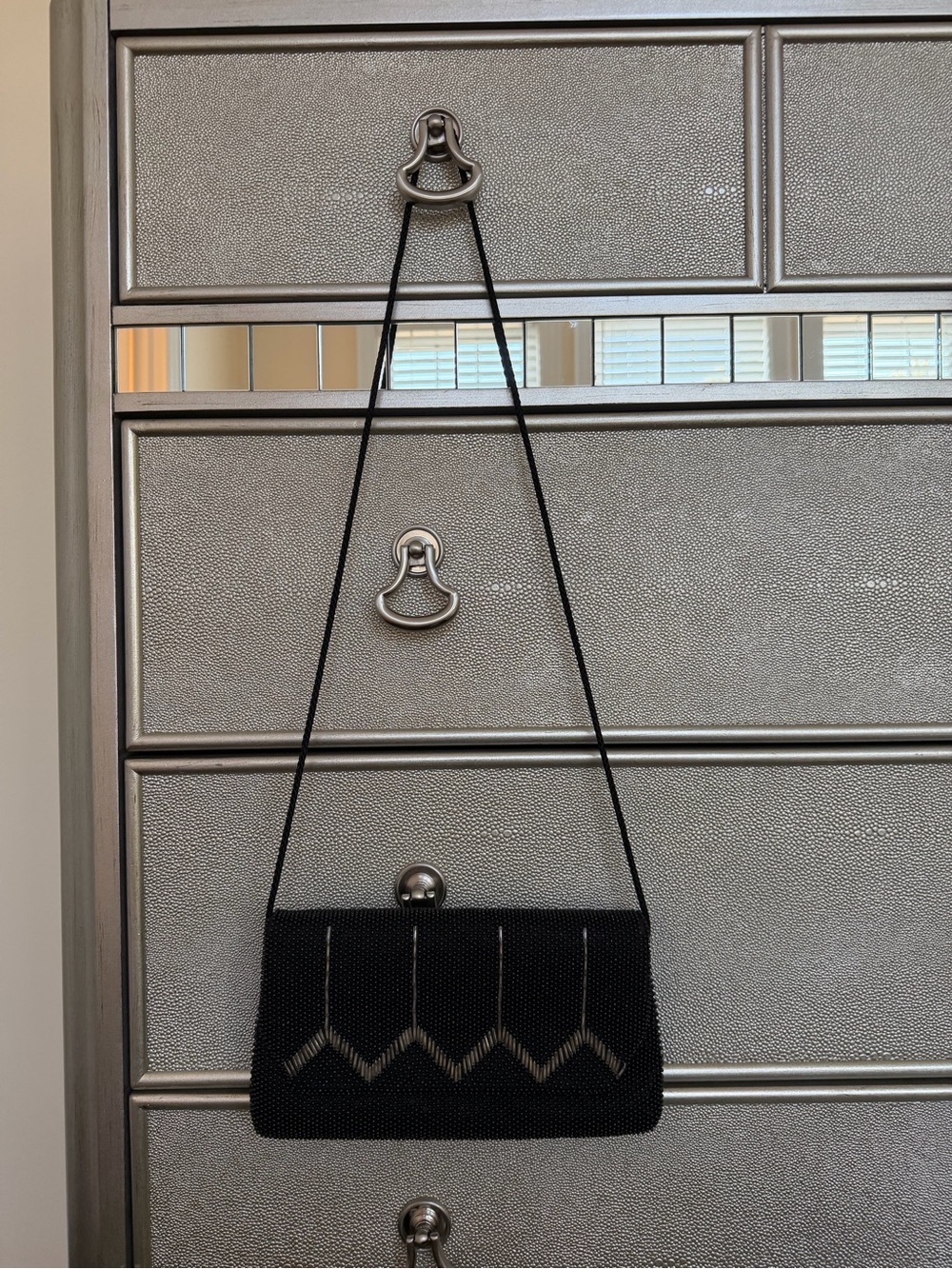 Black Beaded Evening Clutch Shoulder Bag